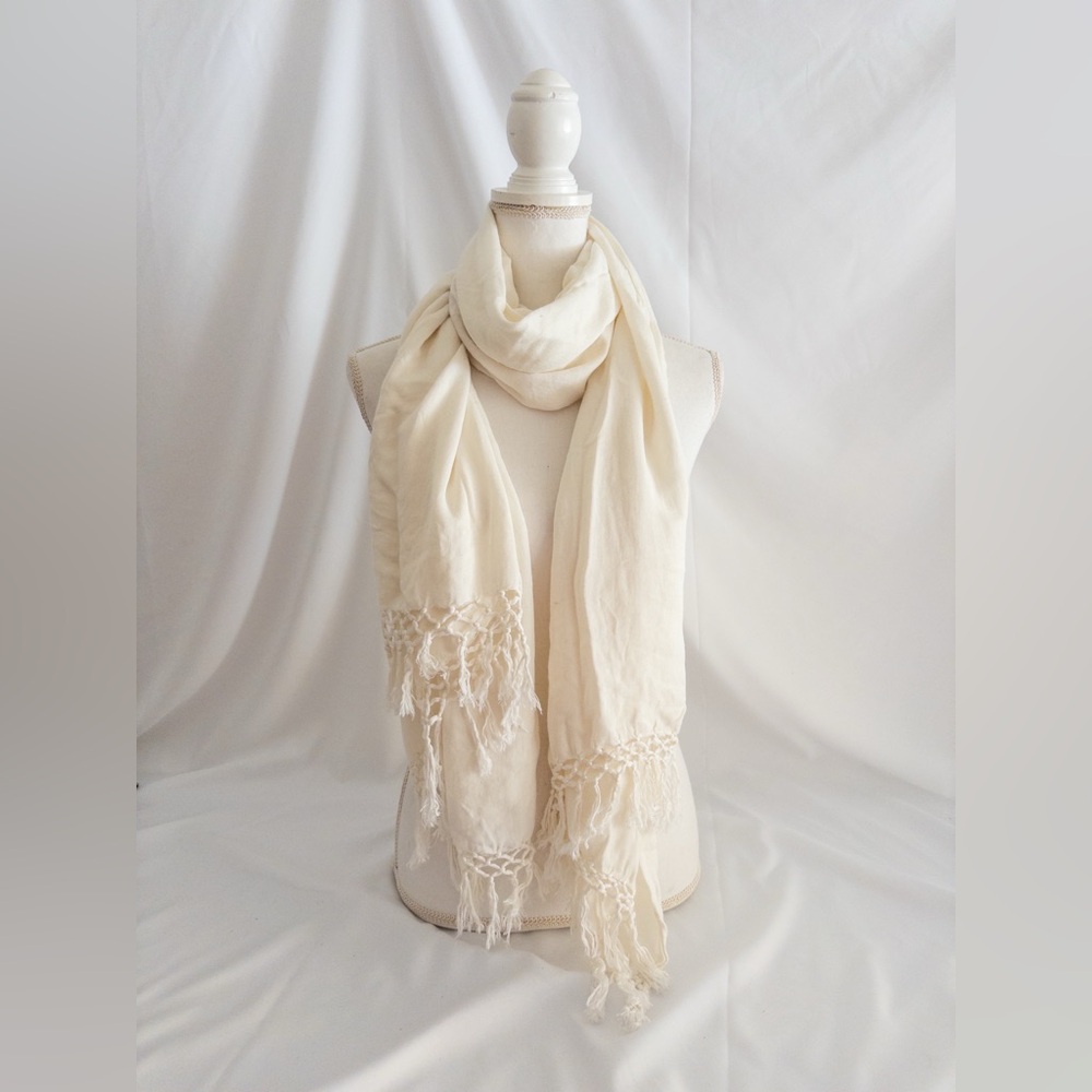 Collection XIIX Cream Fringe Scarf Wrap Shawl Lightweight Boho Travel